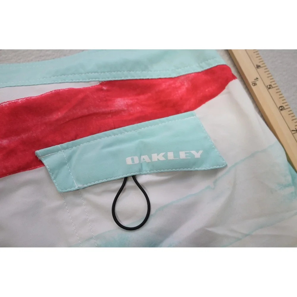 Oakley Board‎ Shorts Mens 36 White Teal Red Striped Swim Trunks Excellent
